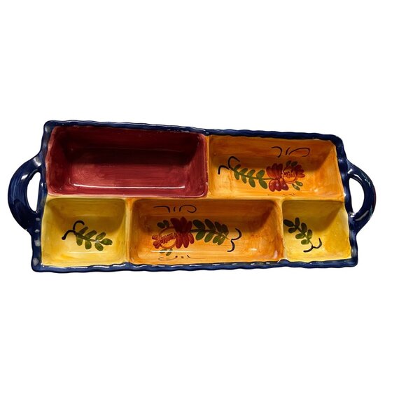 Toscana Casa Elite Divided Hand Painted Ceramic Tray Artisan Tuscan Floral - Picture 3 of 9